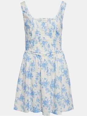LoveShackFancy White Dress with Light Blue Floral Print